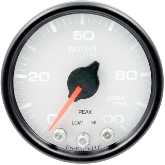 Autometer Spek-Pro Gauge Boost 2 1/16in 100psi Stepper Motor W/Peak & Warn Wht/Blk - My Store
