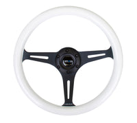 NRG Classic Wood Grain Steering Wheel (350mm) Glow-In-The-Dark Blue Grip w/Black 3-Spoke Center - My Store
