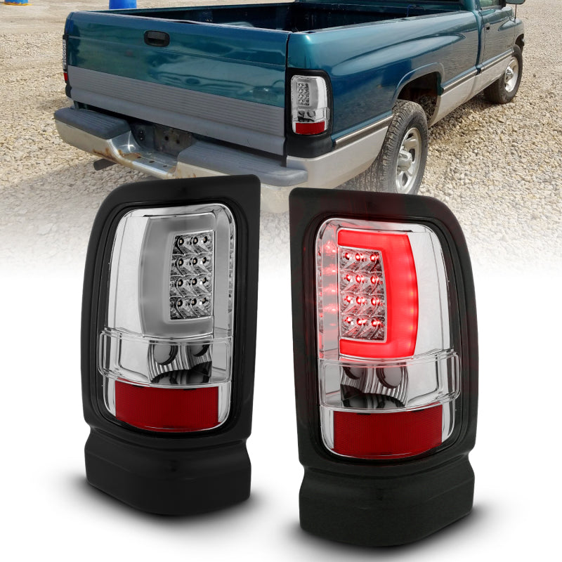 ANZO 1994-2001 Dodge Ram 1500 LED Taillights Plank Style Chrome w/ Clear Lens - Mammoth Racing -