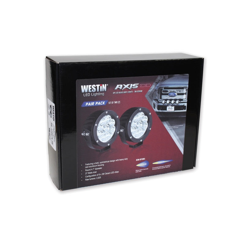 Westin Axis LED Auxiliary Light 4.75 inch Round Flood w/3W Osram (Set of 2) - Black - Mammoth Racing -