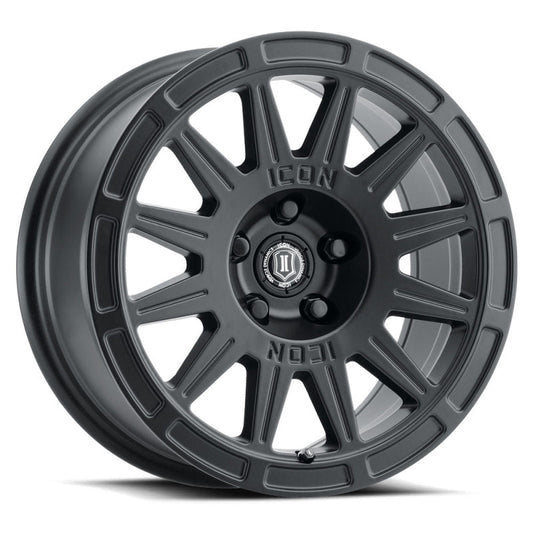 Icon Ricochet 15x7 5x100 15mm Offset 4.6in BS 56.1mm Bore Satin Black Wheel - Mammoth Racing -