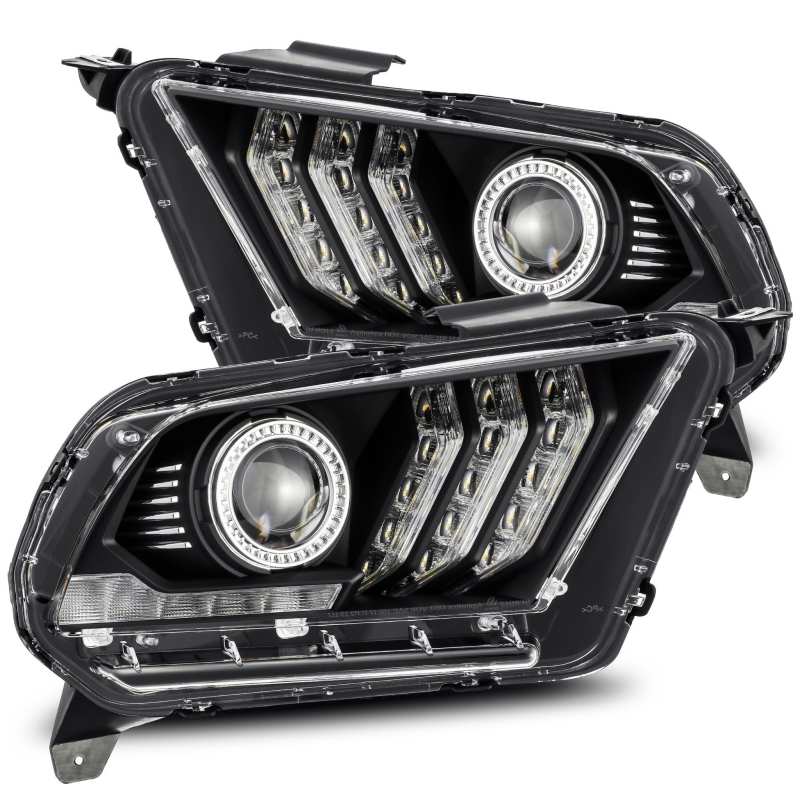 AlphaRex 10-12 Ford Mustang LUXX LED Proj Headlights Plank Style Black w/Activ Light/Seq Signal - Mammoth Racing -