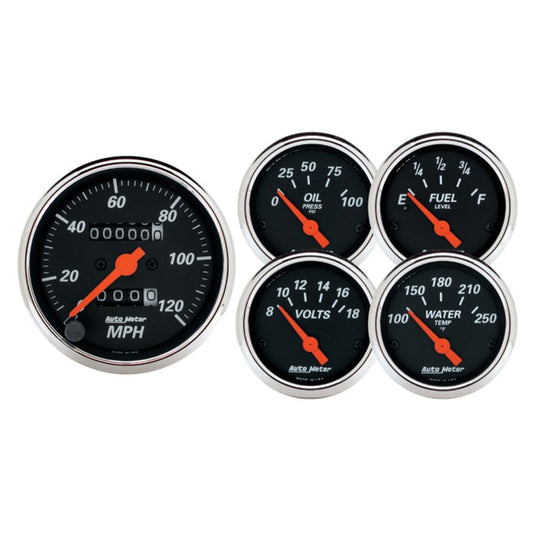 Autometer Designer Black 5pc 100-250deg Temp / 8-18v Volt / 120mph Speed / 100psi Oil / E-F Fuel - My Store
