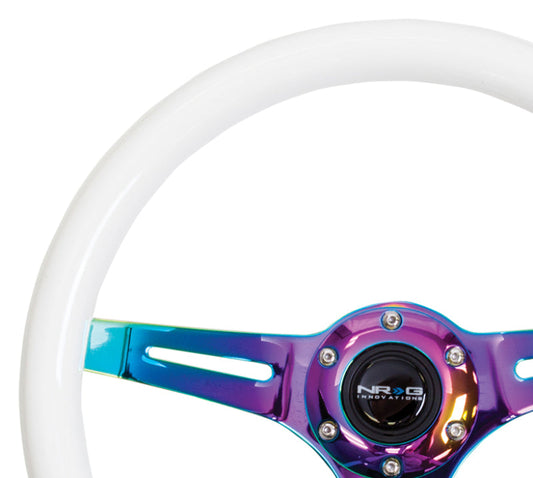 NRG Classic Wood Grain Steering Wheel (350mm) Glow-N-The-Dark Green Grip w/Neochrome 3-Spoke Center - My Store