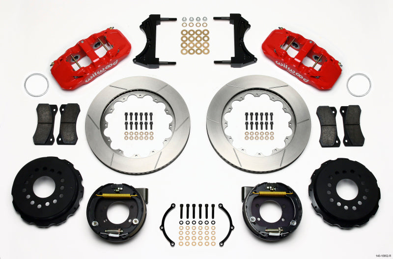 Wilwood Aero4 Rear P-Brake Kit 14.00in Red Ford 8.8 w/2.5in Offset-5 Lug - Mammoth Racing -