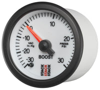 Autometer Stack 52mm -30inhg to +30 PSI (Incl T-Fitting) Pro Stepper Motor Boost Press Gauge - White - My Store