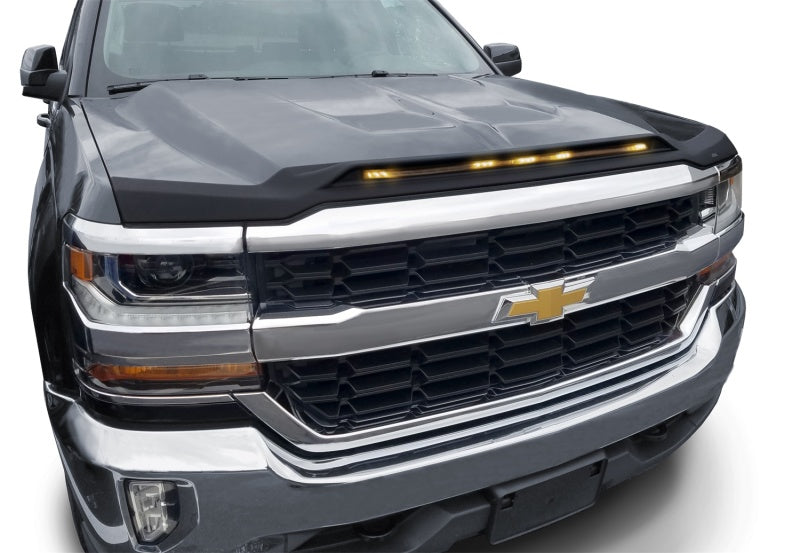 AVS 2016-2018 Chevy Silverado 1500 Aeroskin Low Profile Hood Shield w/ Lights - Black - Mammoth Racing -