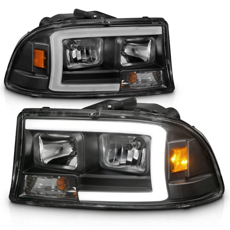 ANZO 97-04 Dodge Dakota/Durango Crystal headlight Set w/ Light Bar Black Housing - My Store