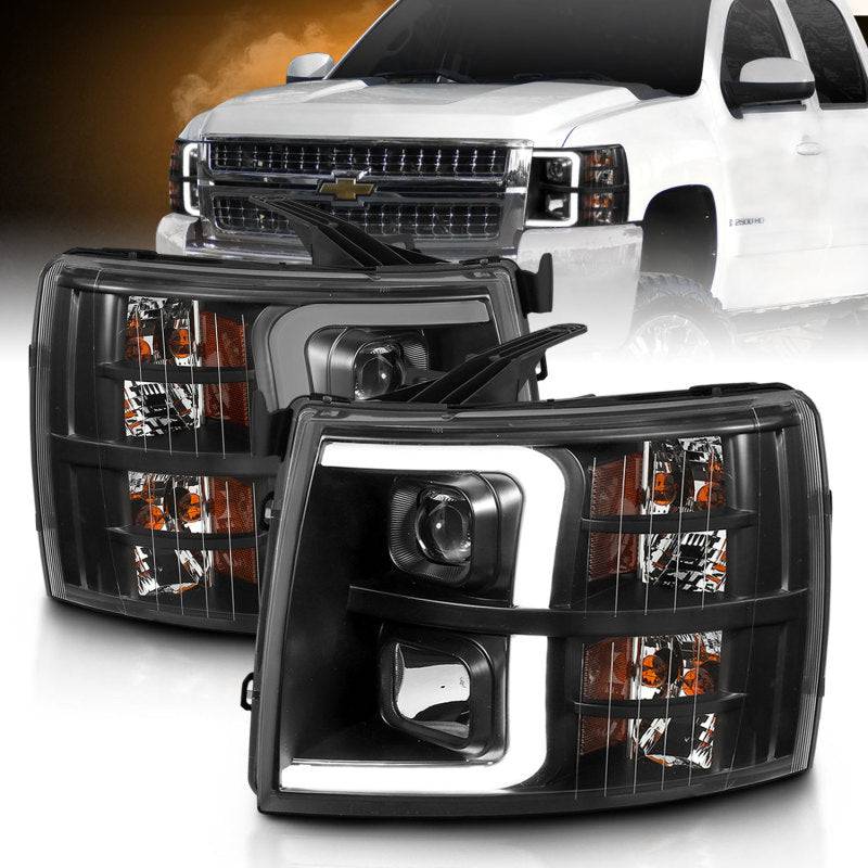 ANZO 07-13 Chevrolet Silverado 3500 Projector Headlights - Black Amber - My Store