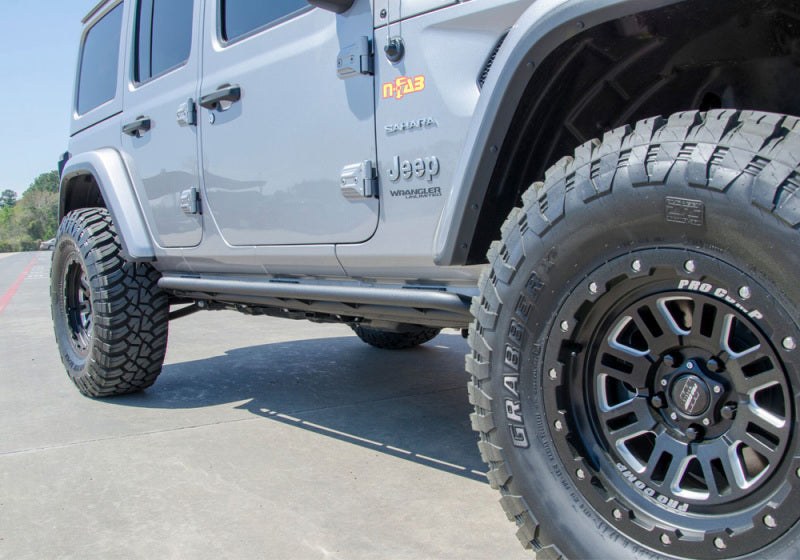 N-Fab RKR Rails 2019 Jeep Wrangler JT 4DR Truck Full Length - Tex. Black - 1.75in - Mammoth Racing -