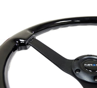 NRG Reinforced Steering Wheel (350mm / 3in. Deep) Black w/Black Chrome Solid 3-Spoke Center - My Store