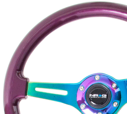 NRG Classic Wood Grain Steering Wheel (350mm) Purple Pearl Paint w/Neochrome 3-Spoke Center - My Store