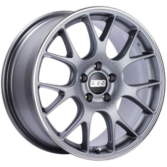 BBS CH-R 18x8.5 5x112 ET38 Satin Titanium Polished Rim Protector Wheel -82mm PFS/Clip Required - Mammoth Racing -