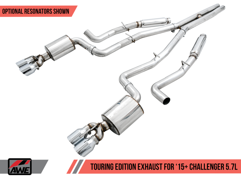 AWE Tuning 2017+ Challenger 5.7 Touring Edition Exhaust - Non-Resonated - Diamond Black Quad Tips - Mammoth Racing -