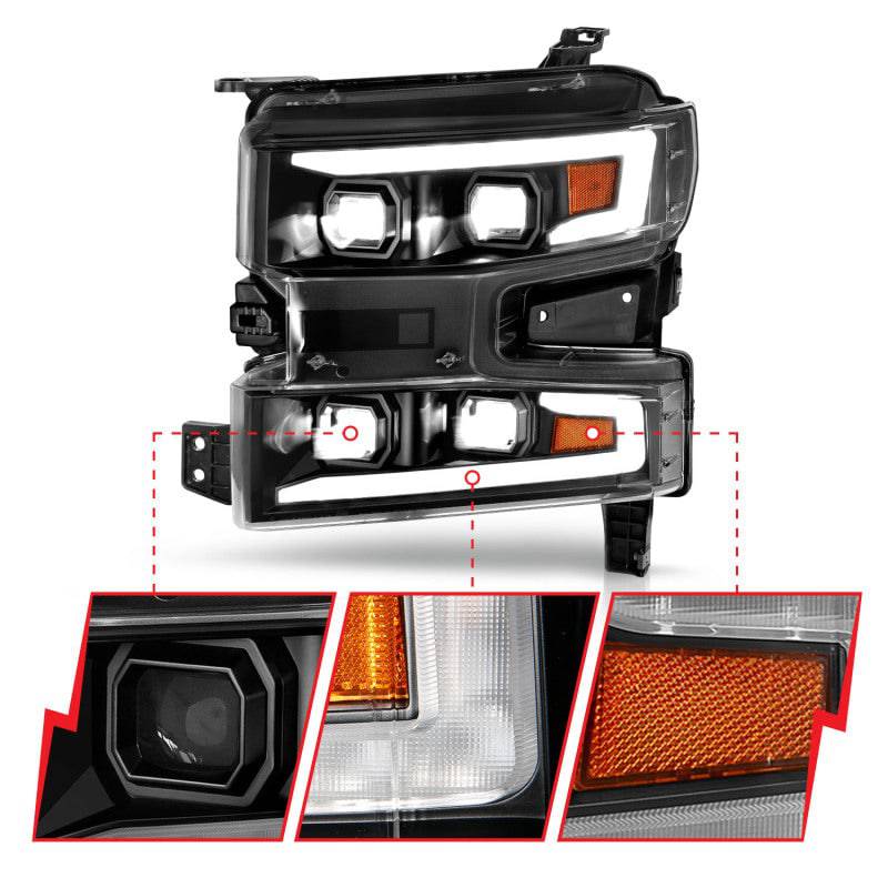 ANZO 19-22 Chevrolet Silverado 1500 LED Proj HL w/Lgt Bar SwBk Seq. Blk w/In. Light - Passenger Side - My Store