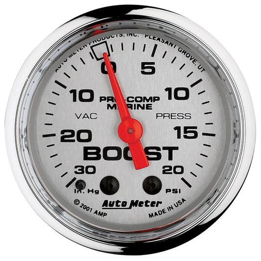 Autometer Marine Chrome Ultra-Lite 2-1/16in 0-30 HG / 0-20 PSI Vacuum / Boost Gauge - My Store