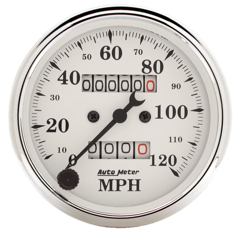 Auto Meter 3-1/8in 120mph Mechanical Speedometer Old Tyme White Gauge - My Store