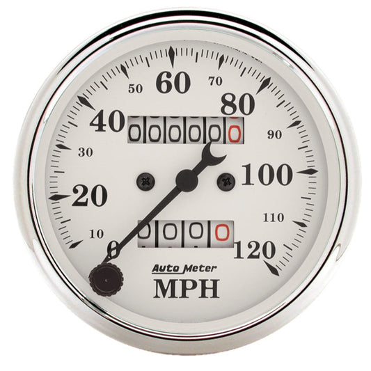 Auto Meter 3-1/8in 120mph Mechanical Speedometer Old Tyme White Gauge - My Store