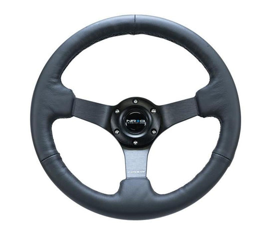 NRG Reinforced Steering Wheel (330mm/ 3in. Deep) Sport Leather Racing/ 4mm Matte Black Spoke - My Store