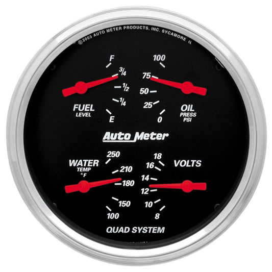 Autometer Designer Black 5in Quad Gauge - Fuel Level / Oil Pressure / Water Temperature / Voltmeter - My Store