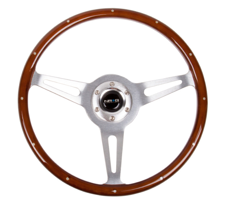 NRG Classic Wood Grain Steering Wheel (365mm) Wood w/Metal Inserts & Brushed Alum. 3-Spoke Center - My Store