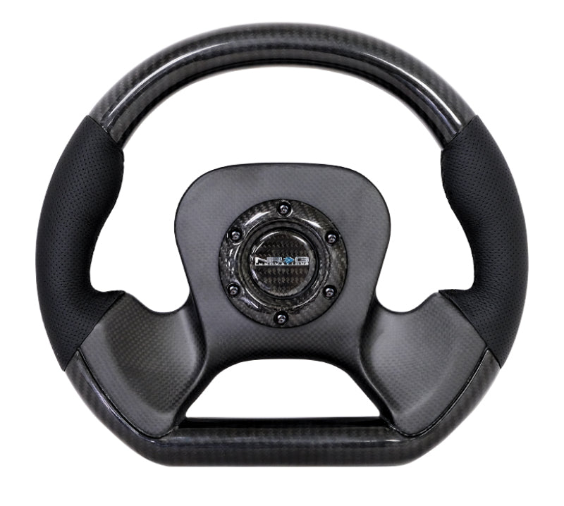 NRG Carbon Fiber Steering Wheel (320mm) CF Center Plate & Two-Tone Carbon w/Leather Trim Handles - My Store