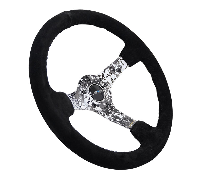 NRG Reinforced Steering Wheel (350mm / 3in. Deep) Blk Suede w/Hydrodipped Digi-Camo Spokes - My Store