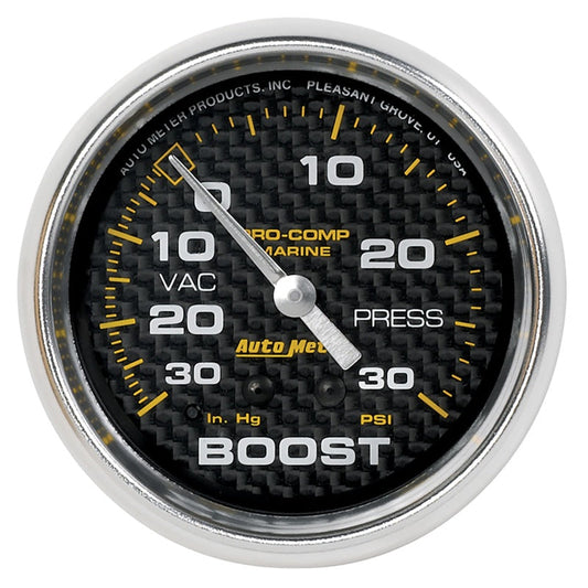 Autometer Marine Carbon Fiber Gauge 2-5/8in Mechanical Vacuum/Boost Gauge 30inhg-30psi - My Store