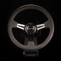 NRG Reinforced Steering Wheel (350mm / 3in. Deep) Black Leather w/ Alcantara Stitching - My Store