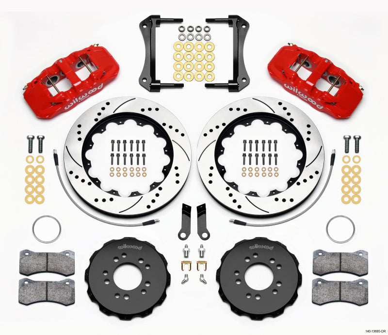 Wilwood Aero6 Front Hat Kit 14.00 Drilled Red 2005-2014 Mustang w/ BMR Suspn. w/Lines - My Store