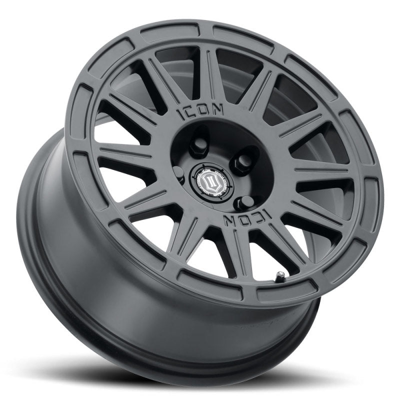 Icon Ricochet 15x7 5x100 15mm Offset 4.6in BS 56.1mm Bore Satin Black Wheel - Mammoth Racing -