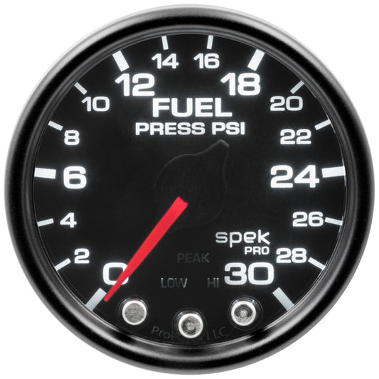Autometer Spek-Pro Gauge Fuel Press 2 1/16in 30psi Stepper Motor W/Peak & Warn Blk/Smoke/Blk - My Store