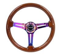 NRG Reinforced Steering Wheel (350mm / 3in. Deep) Brown Wood w/Blk Matte Spoke/Neochrome Center Mark - My Store