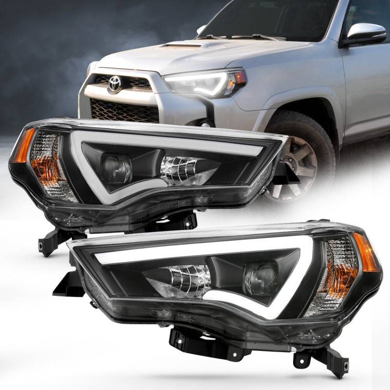 ANZO 14-18 Toyota 4 Runner Plank Style Projector Headlights Black w/ Amber - My Store