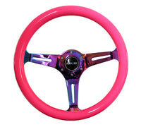 NRG Classic Wood Grain Steering Wheel (350mm) Neon Pink Painted Grip w/Neochrome 3-Spoke Center - My Store