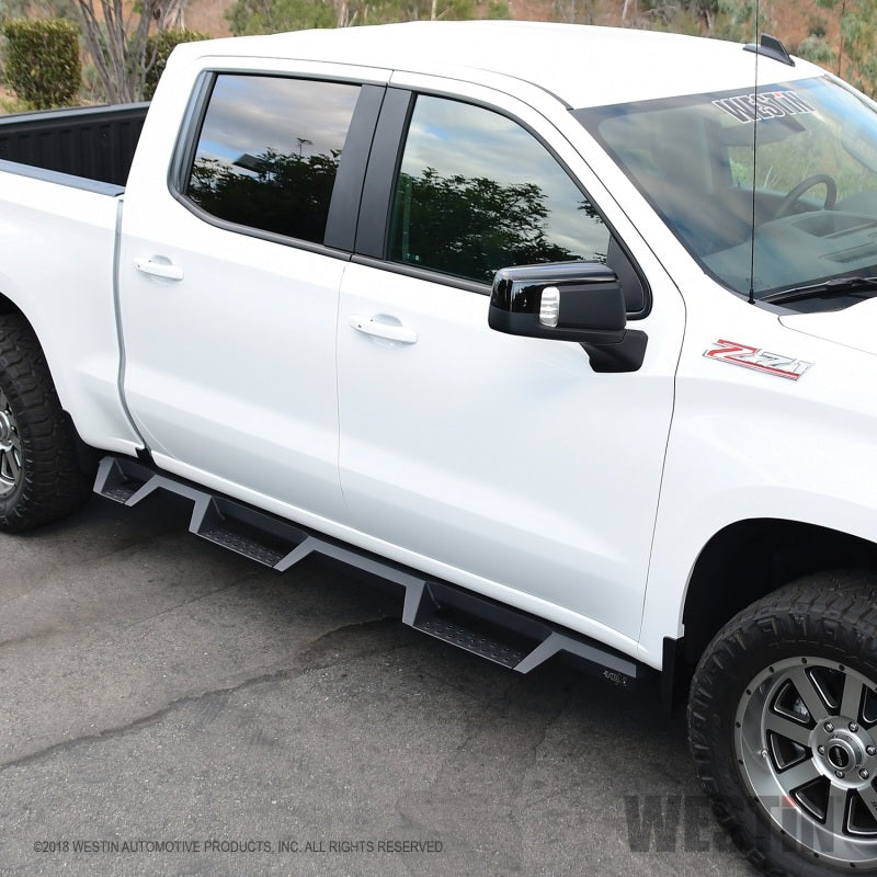 Westin 2019 Chevrolet Silverado/Sierra 1500 (5.5ft) Drop Wheel to Wheel Nerf Step Bars - Txt Black - Mammoth Racing -