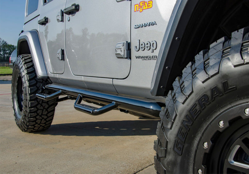 N-Fab Nerf Step 2018 Jeep Wrangler JL SUV 4 Door- Gloss Black - W2W - 3in - Mammoth Racing -
