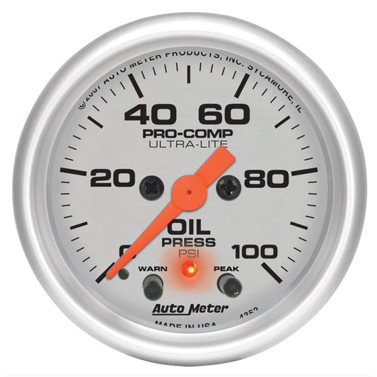 Autometer Ultra-Lite 52mm 0-100 PSI F/S Electronic Oil Pressure w/ Peak Memory & Warning Gauge - My Store