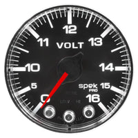 Autometer Spek-Pro Gauge Voltmeter 2 1/16in 16V Stepper Motor W/Peak & Warn Blk/Chrm - My Store