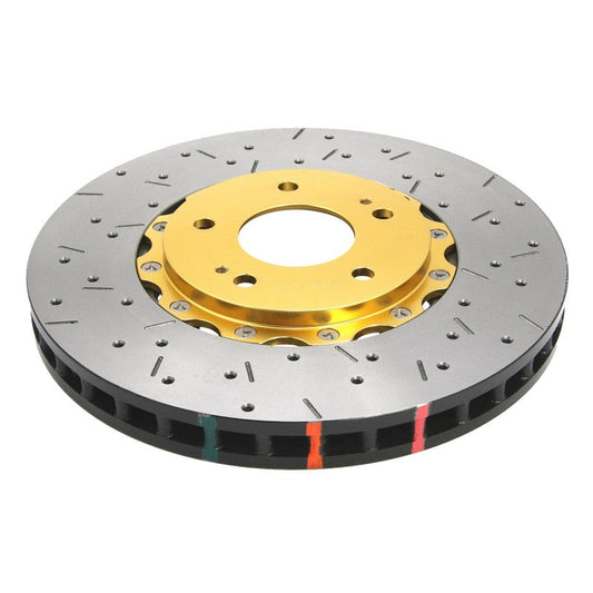 DBA 04-07 STi/2017 BRZ w/Perf. Pkg. 10 Hole Front Drilled/Slotted 5000 Series 2 Pc Rotor w/Gold Hat - Mammoth Racing -