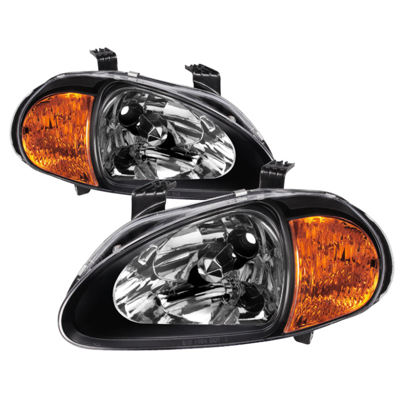 Xtune Honda Del Sol 93-97 1Pc Amber Crystal Headlights Black HD-ON-HDEL93-1P-AM-BK - Mammoth Racing -