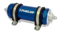 Fuelab 828 In-Line Fuel Filter Long -6AN In/Out 10 Micron Fabric - Blue - Mammoth Racing -