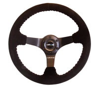 NRG Reinforced Steering Wheel (350mm / 3in. Deep) Blk Suede w/Blk BBall Stitch (Odi Bakchis Edition) - My Store