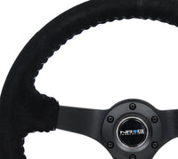 NRG Reinforced Steering Wheel (350mm / 3in. Deep) Blk Suede/Silver BBall Stitch w/5mm Mt. Blk Spokes - My Store