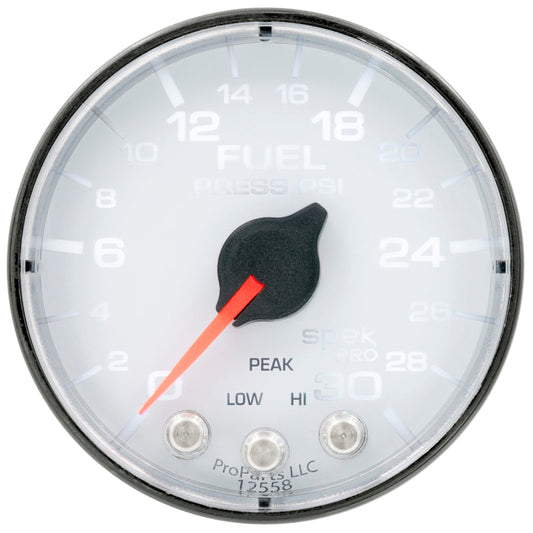Autometer Spek-Pro Gauge Fuel Press 2 1/16in 30psi Stepper Motor W/Peak & Warn Wht/Blk - My Store