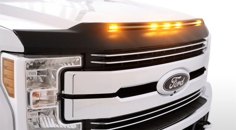 AVS 2017-2019 Ford F250 Super Duty Aeroskin Low Profile Hood Shield w/ Lights - Black - Mammoth Racing -