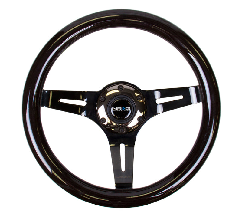 NRG Classic Wood Grain Steering Wheel (310mm) Black w/Black Chrome 3-Spoke Center - My Store