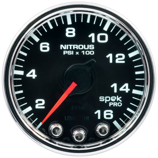 Autometer Spek-Pro Gauge Nitrous Press 2 1/16in 1600psi Stepper Motor W/Peak & Warn Blk/Chrm - My Store