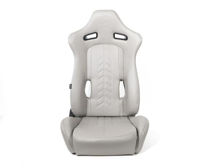 NRG Reclinable Sport Seats (Pair) The Arrow Grey Vinyl w/ Pressed NRG logo w/ Grey Stitch - My Store
