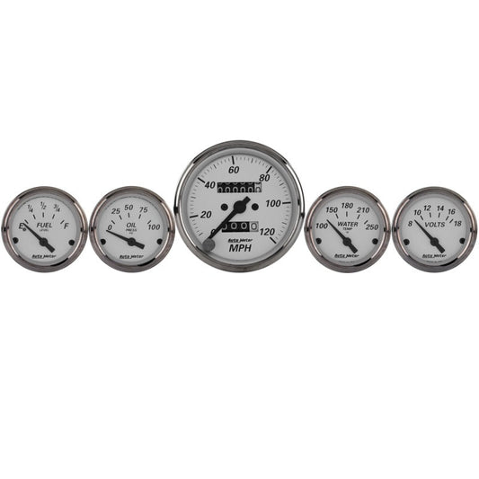 Autometer Silver 5 Pc Kit Box w/ Mech. Speedo / Elec Oil Press / Water Temp / Volt / Fuel Level - My Store